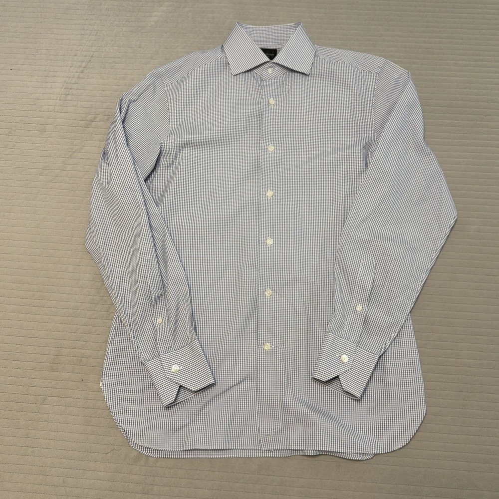 Ermenegildo Zegna Su Misura Button‎ Up Dress Shirt Blue Check Men's Medium